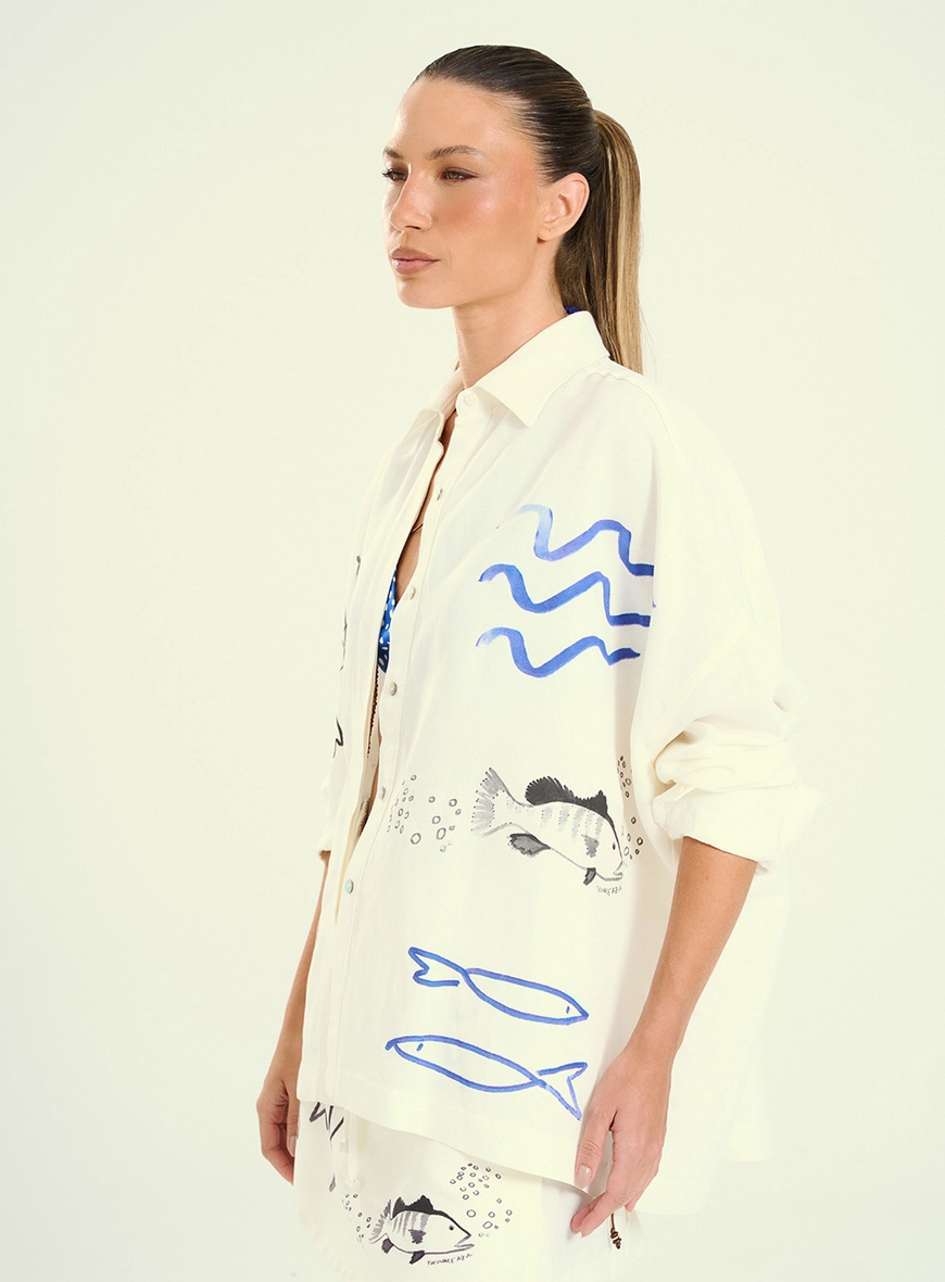 Camisa Linho Estampada Com Gola Estampados 4