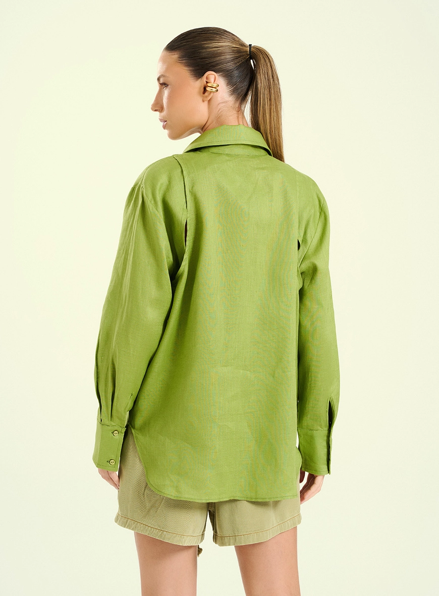 Camisa Feminina De Linho Verde 2