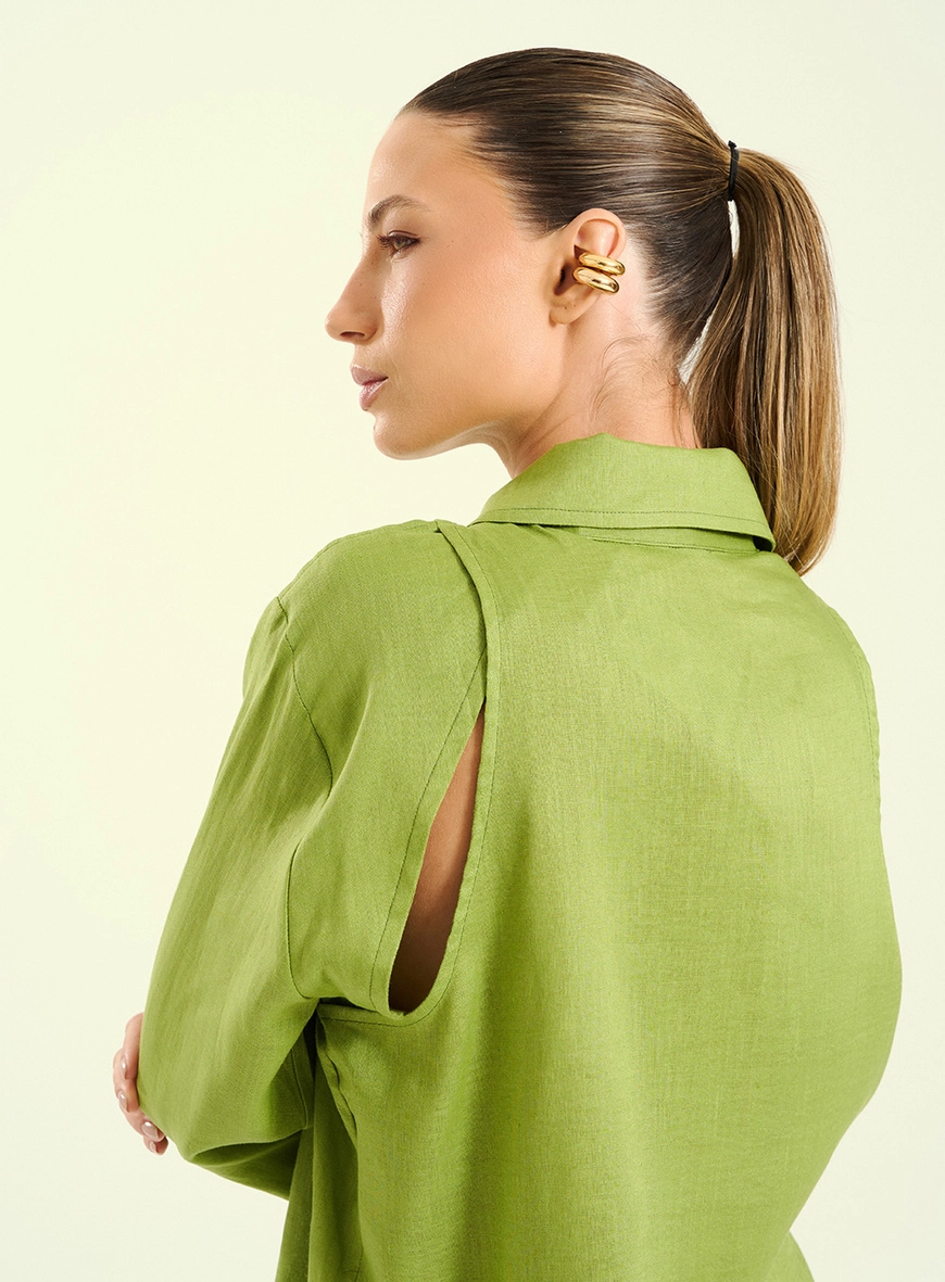 Camisa Feminina De Linho Verde 3