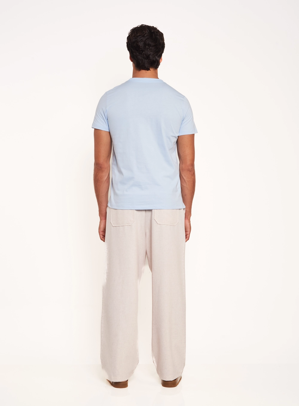 Calça Masculina Wide Leg Com Bolsos Bege