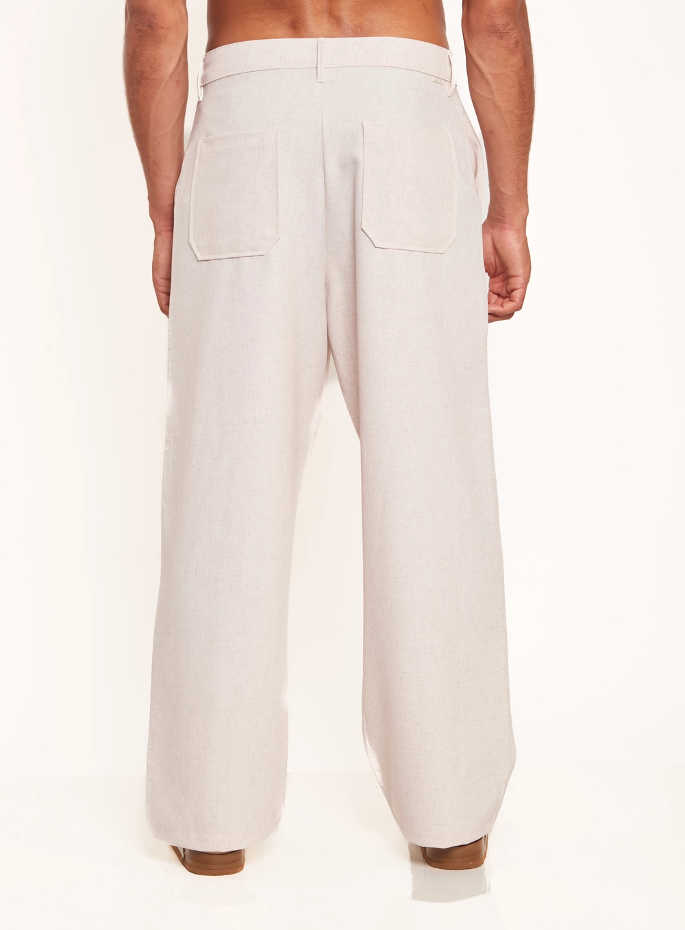 Calça Masculina Wide Leg Com Bolsos Bege