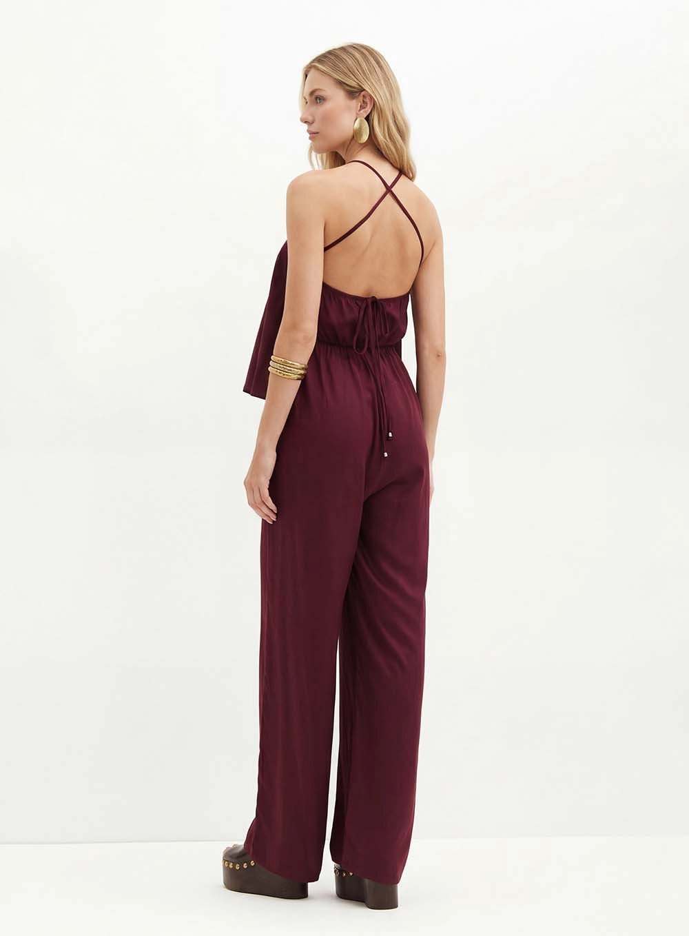 Macacão Frente Única Com Bolsos - Pantalona Vermelho 2