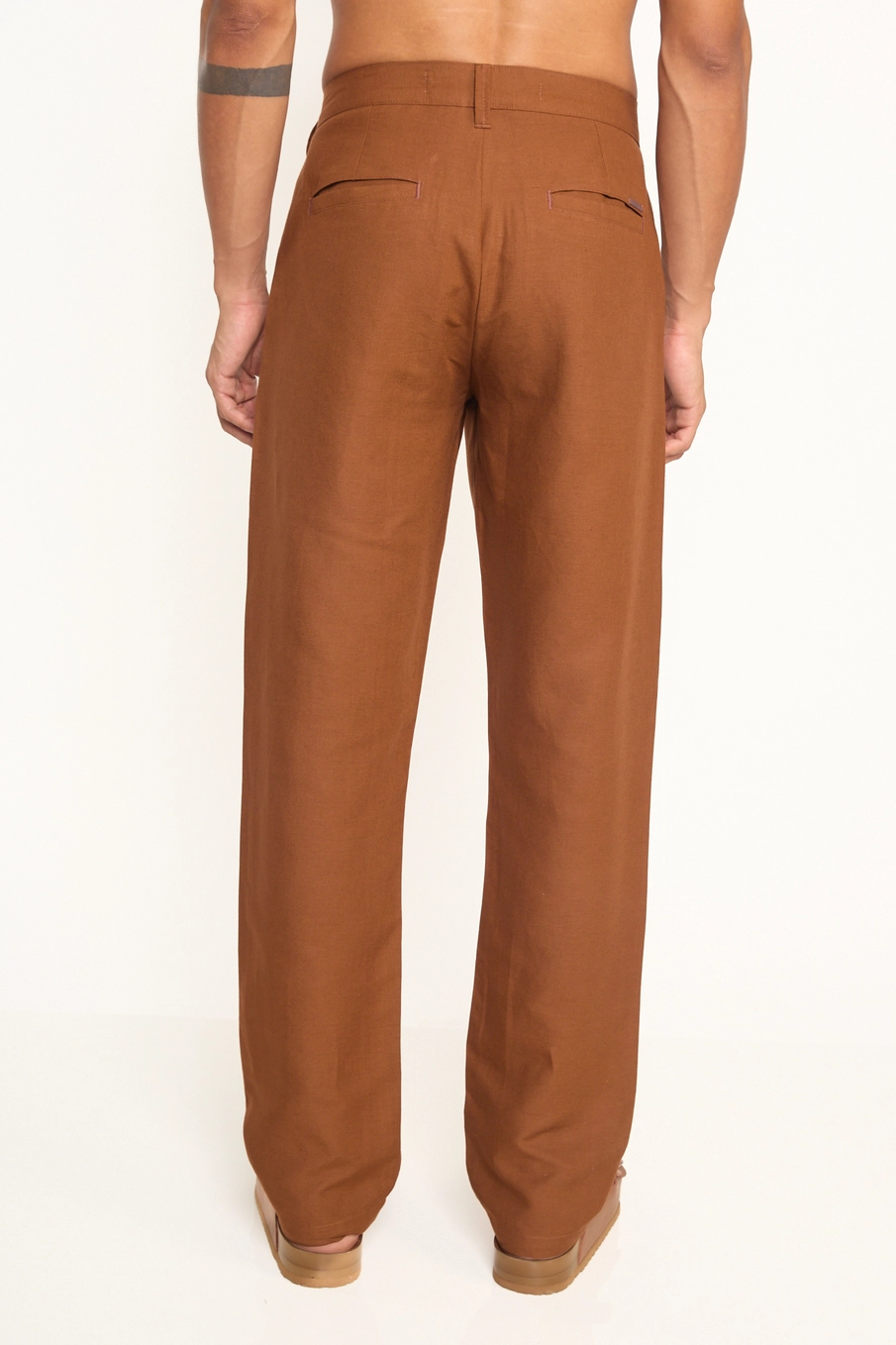 Calça Masculina Linho Reta Marrom
