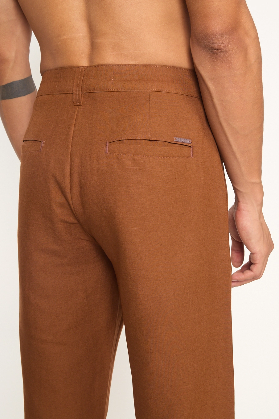 Calça Masculina Linho Reta Marrom