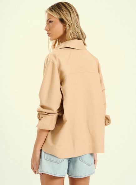Camisa Feminina Oversized Linho Bordada