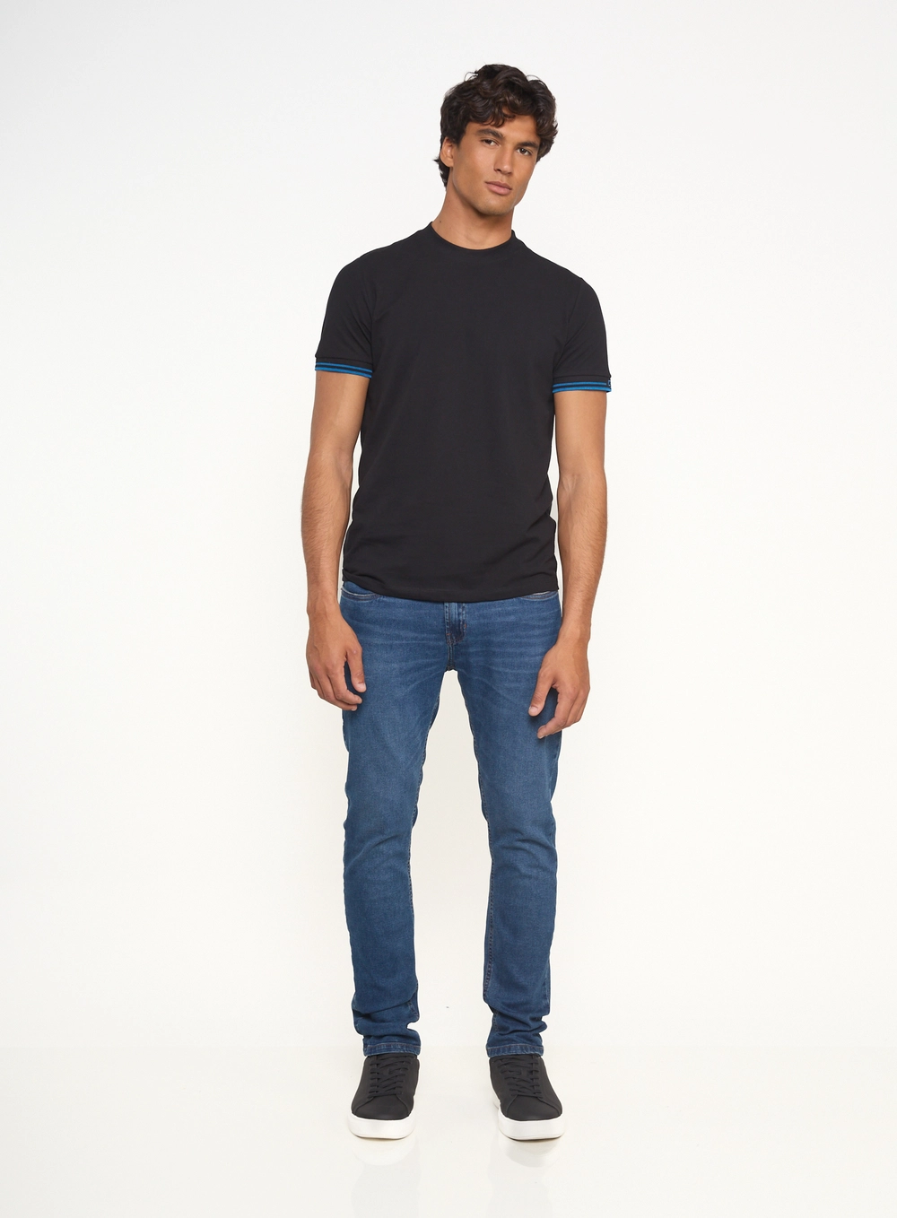 Calça Masculina Jeans Slim Com Efeito De Lavagem Índigo