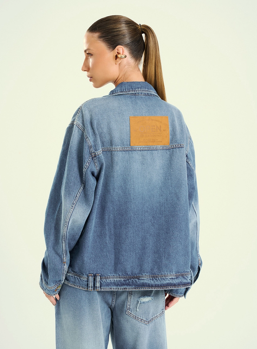Jaqueta Feminina Jeans Oversized Com Bolsos Índigo 2