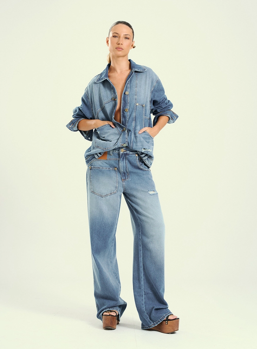 Jaqueta Feminina Jeans Oversized Com Bolsos Índigo 4