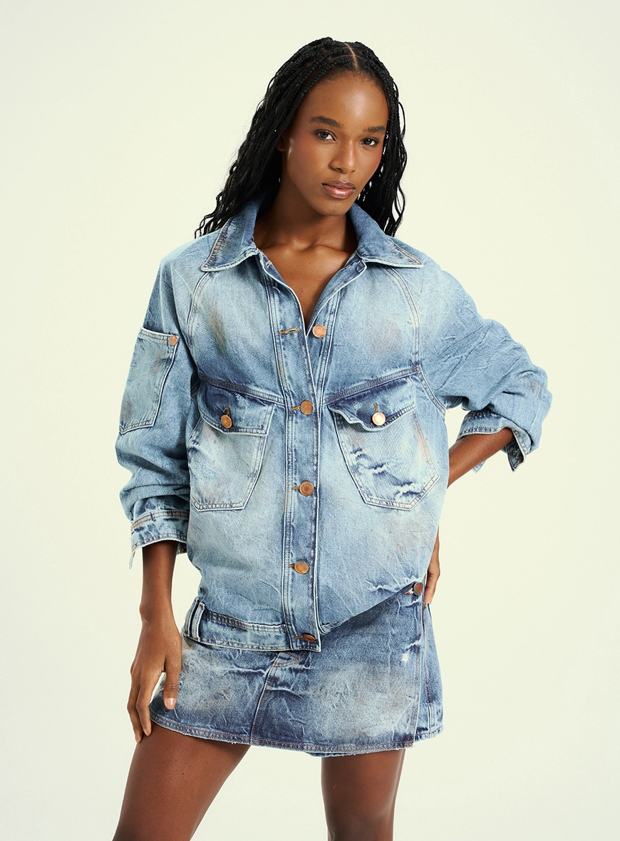 Camisa Feminina Jeans Smashed Índigo 1