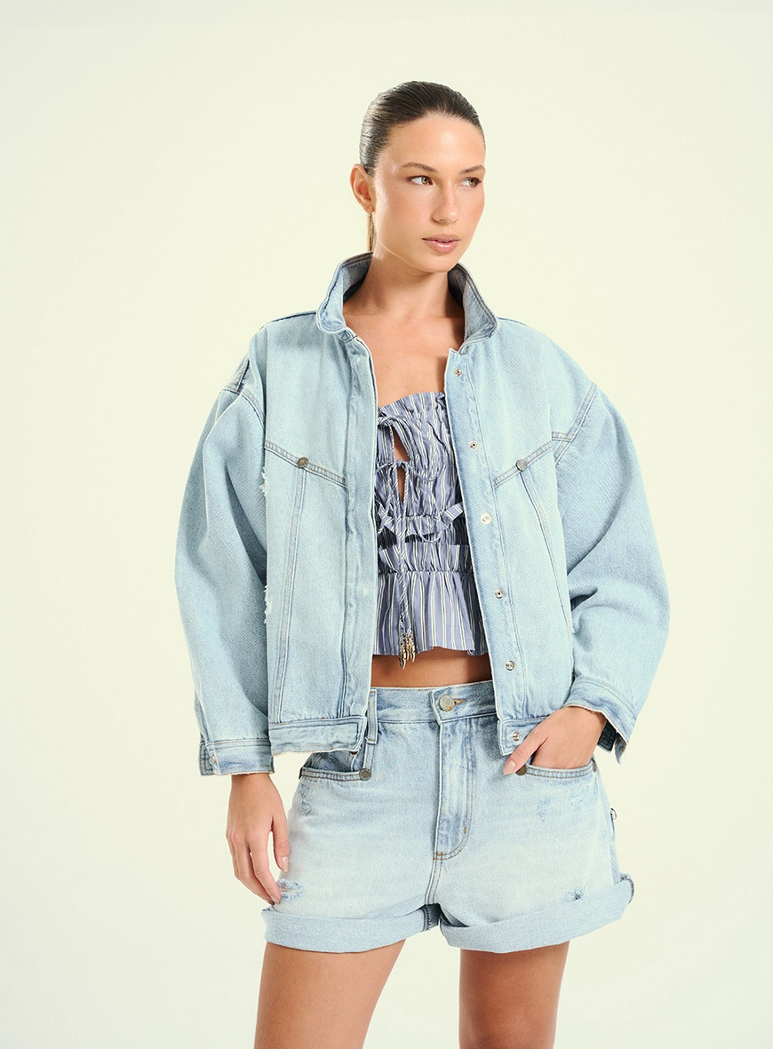 Jaqueta Feminina Jeans Efeito Destroyed Índigo 4