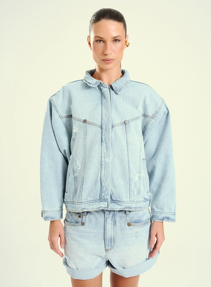 Jaqueta Feminina Jeans Efeito Destroyed