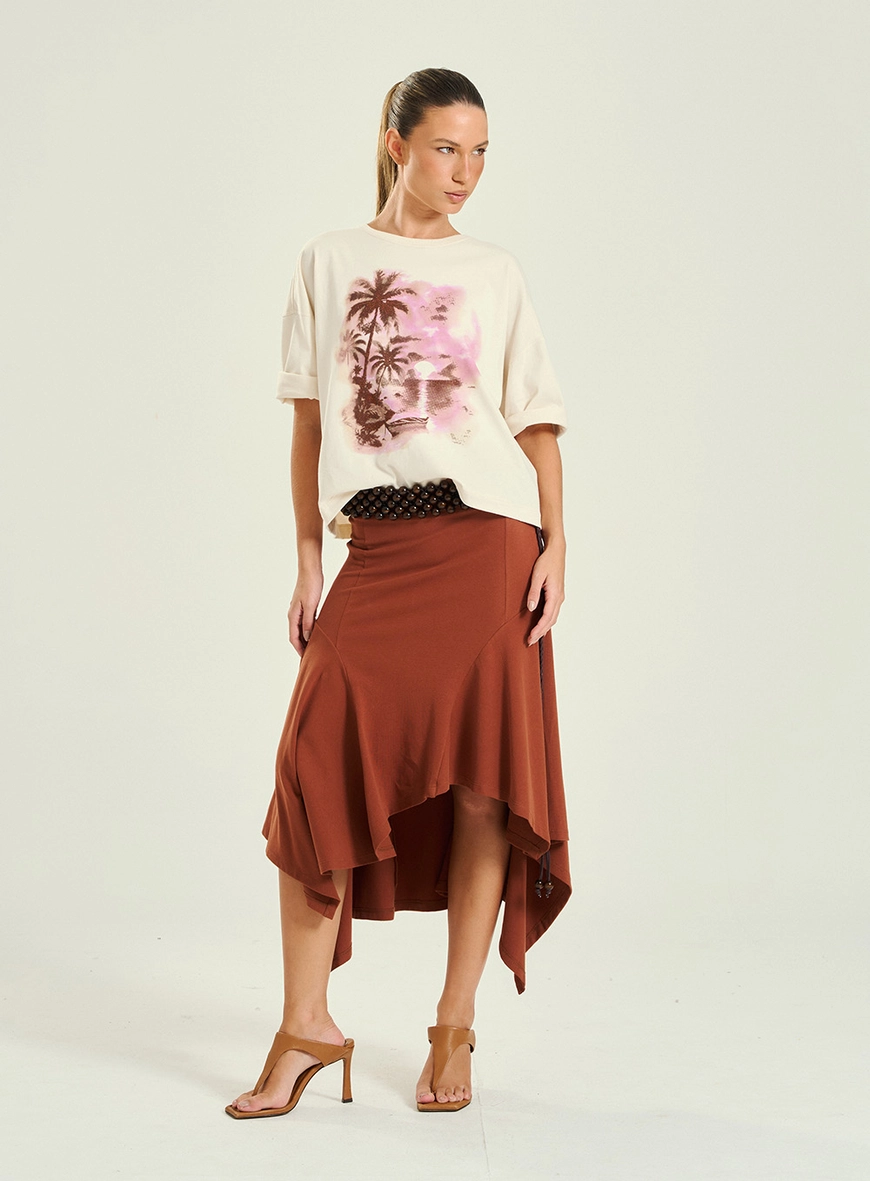 Camiseta Feminina Oversized Estampada Bege 4