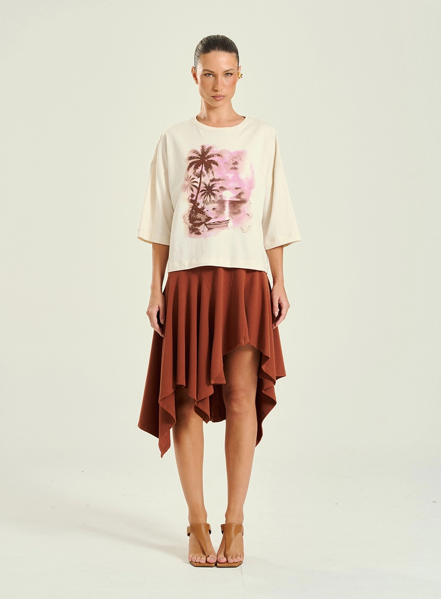 Camiseta Feminina Oversized Estampada Bege 5