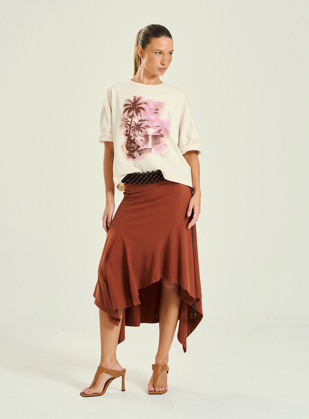 Camiseta Feminina Oversized Estampada Bege 4