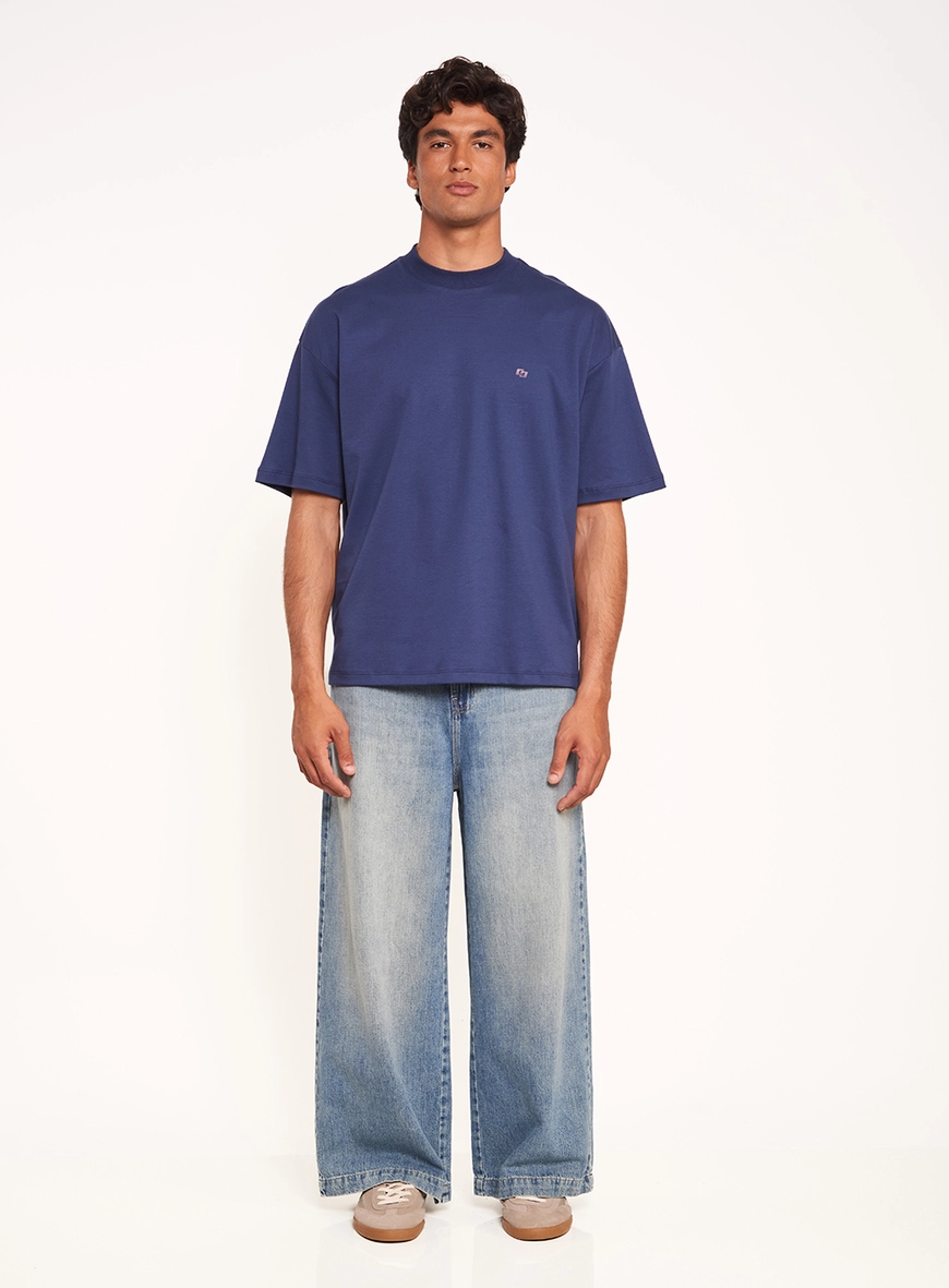 Calça Masculina Jeans Wide Leg Com Bolsos