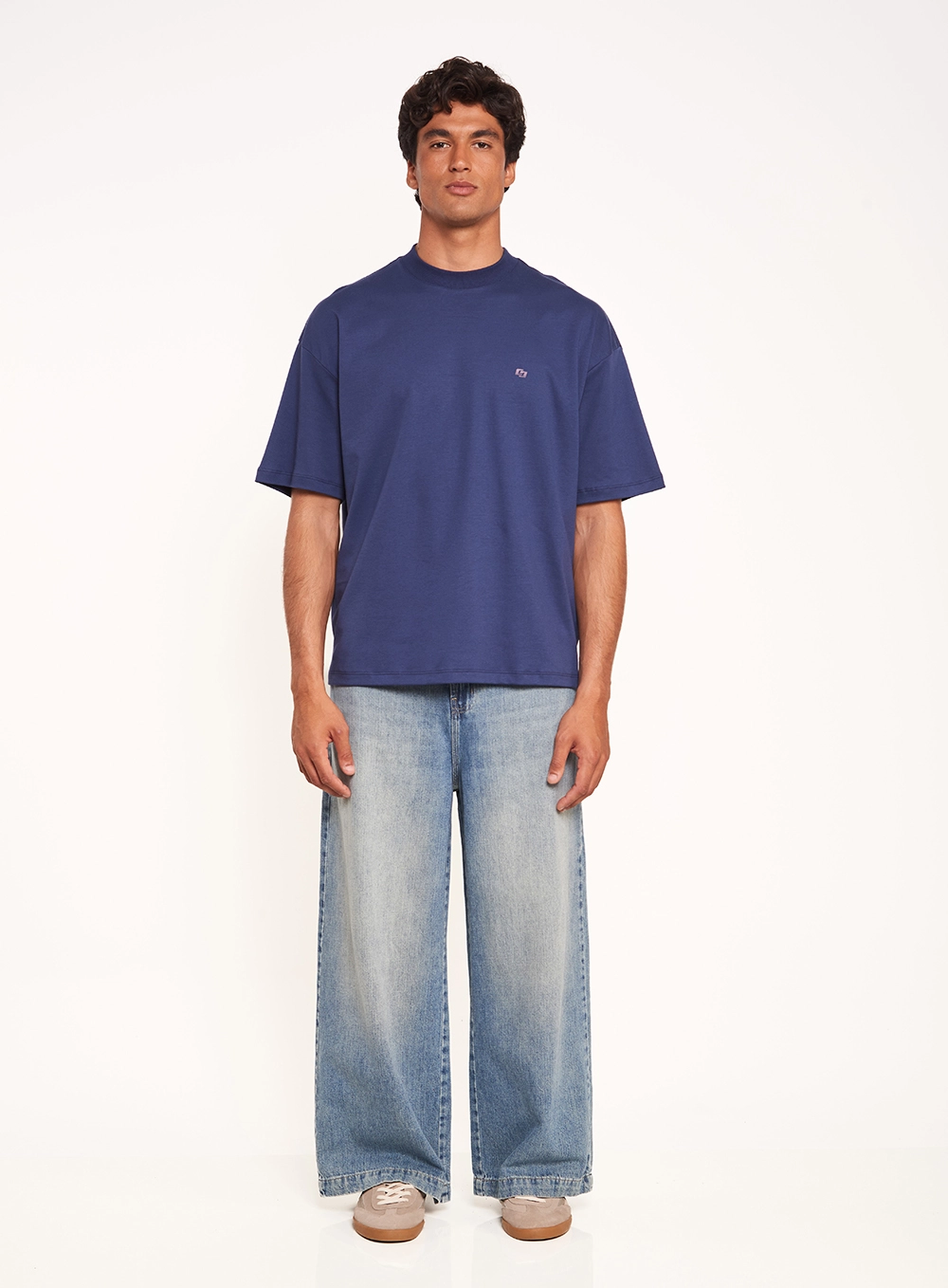 Calça Masculina Jeans Wide Leg Com Bolsos Índigo