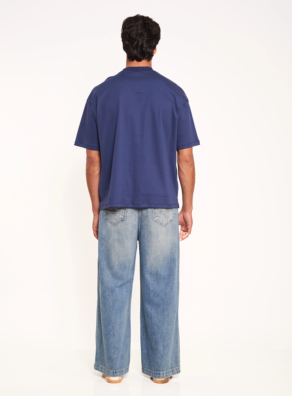 Calça Masculina Jeans Wide Leg Com Bolsos Índigo