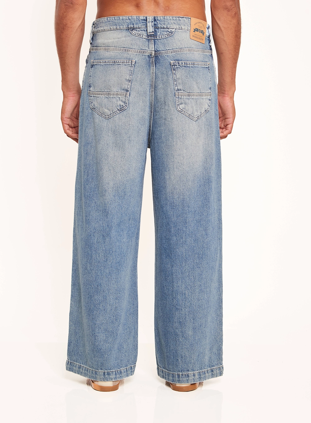 Calça Masculina Jeans Wide Leg Com Bolsos Índigo