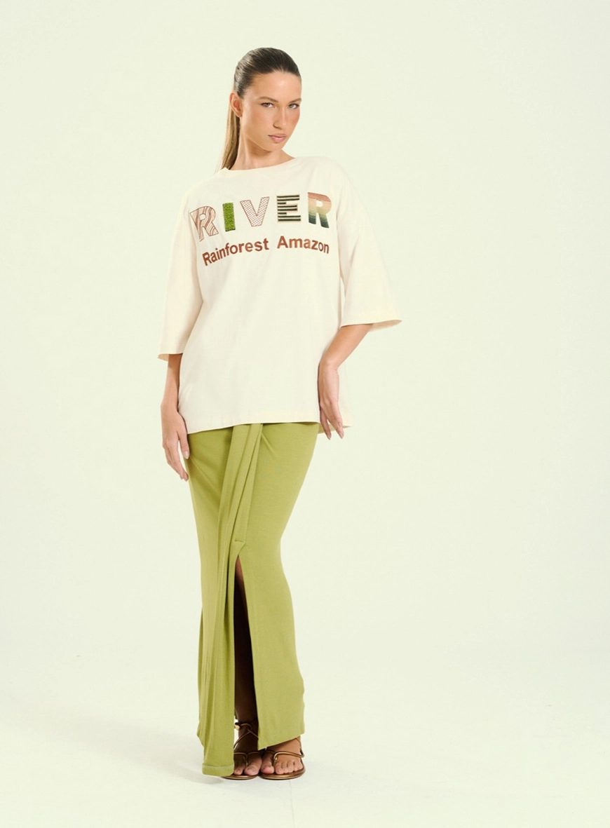 Camiseta Feminina Oversized Estampada Bege 4