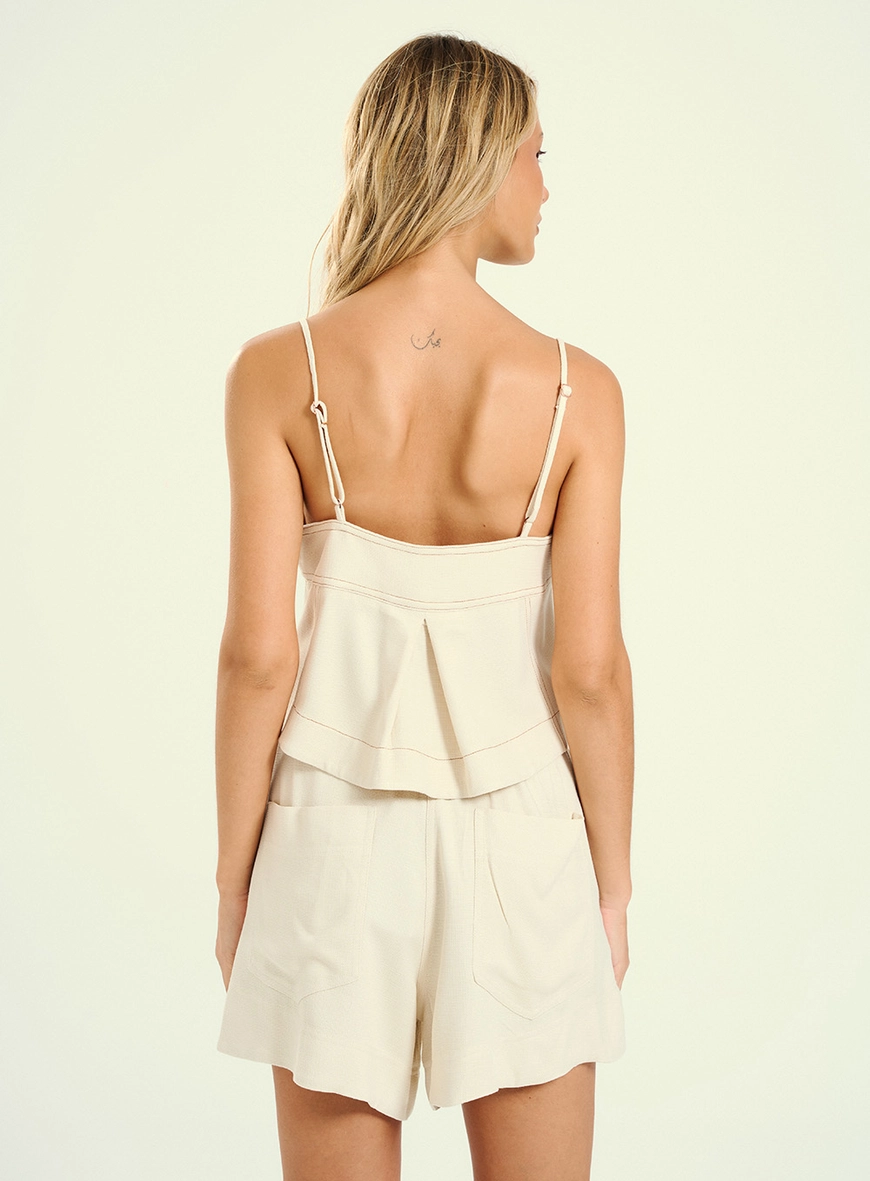 Blusa Feminina Com Alça Fina E Botões Bege 2