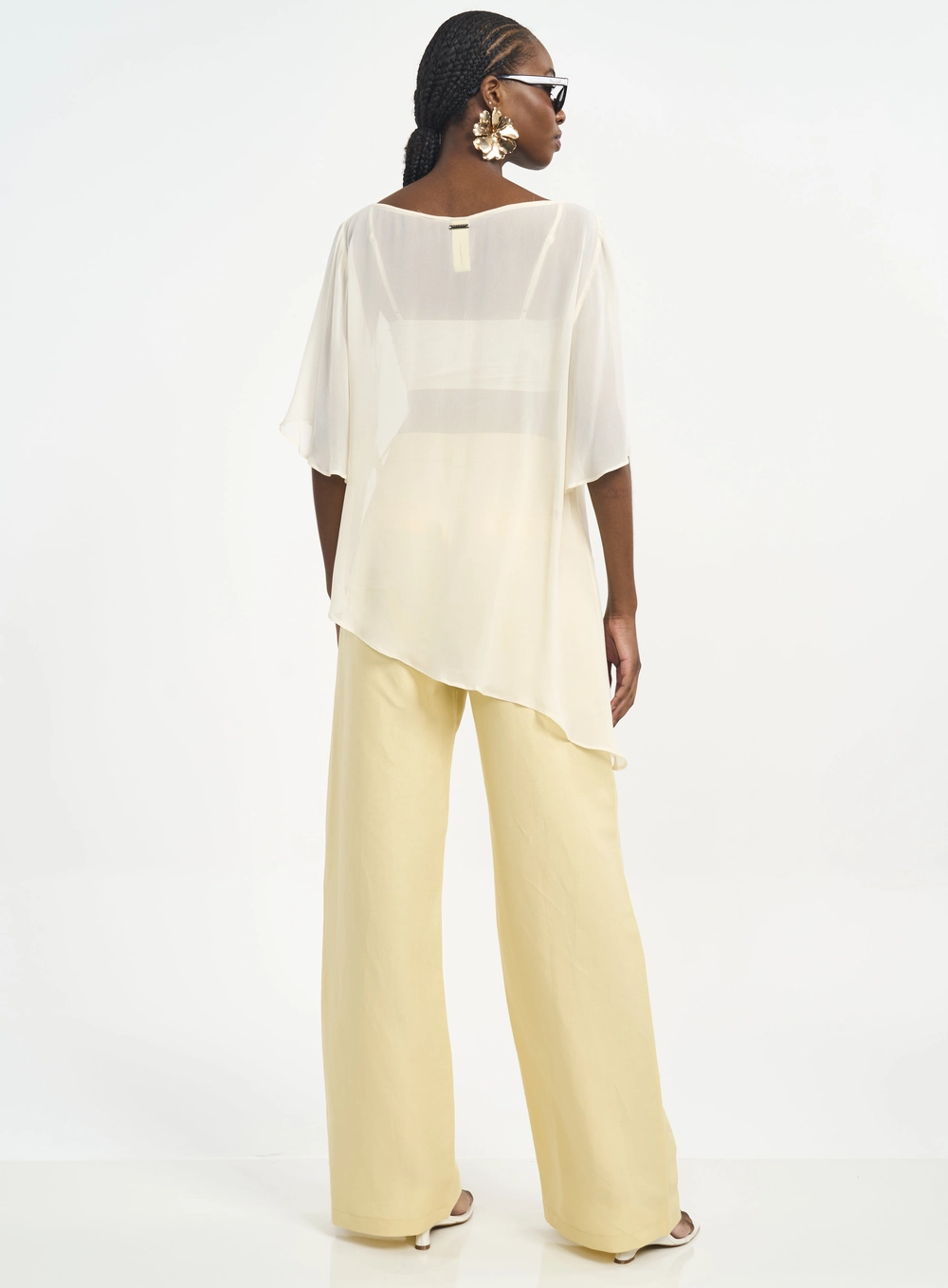 Calça Feminina Pantalona Com Bolsos AMARELO