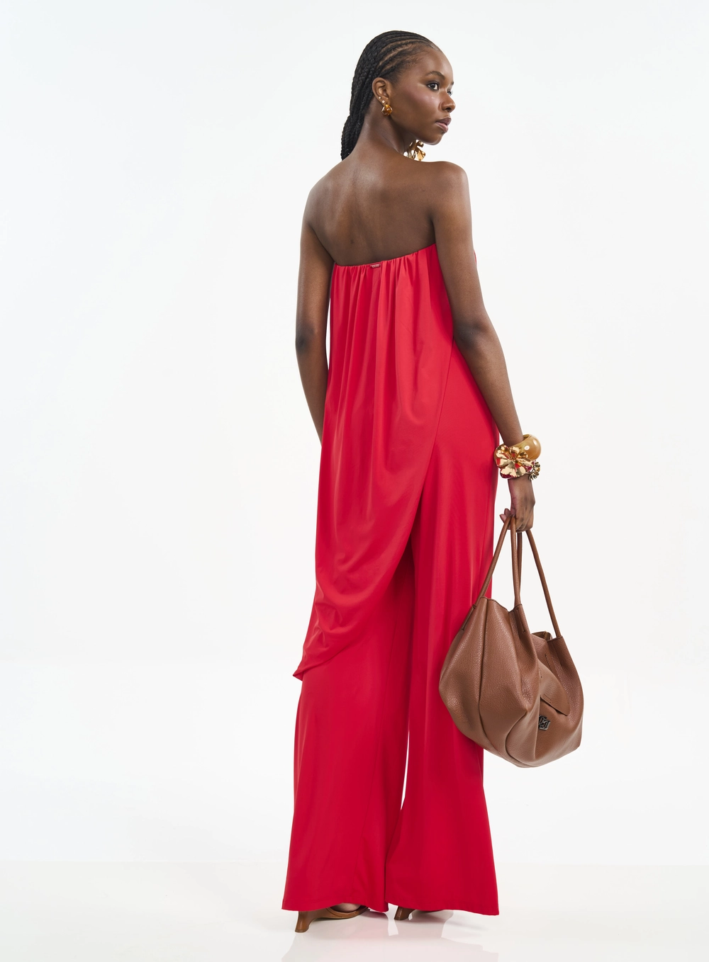 Calça Feminina Pantalona De Cintura Alta Vermelho