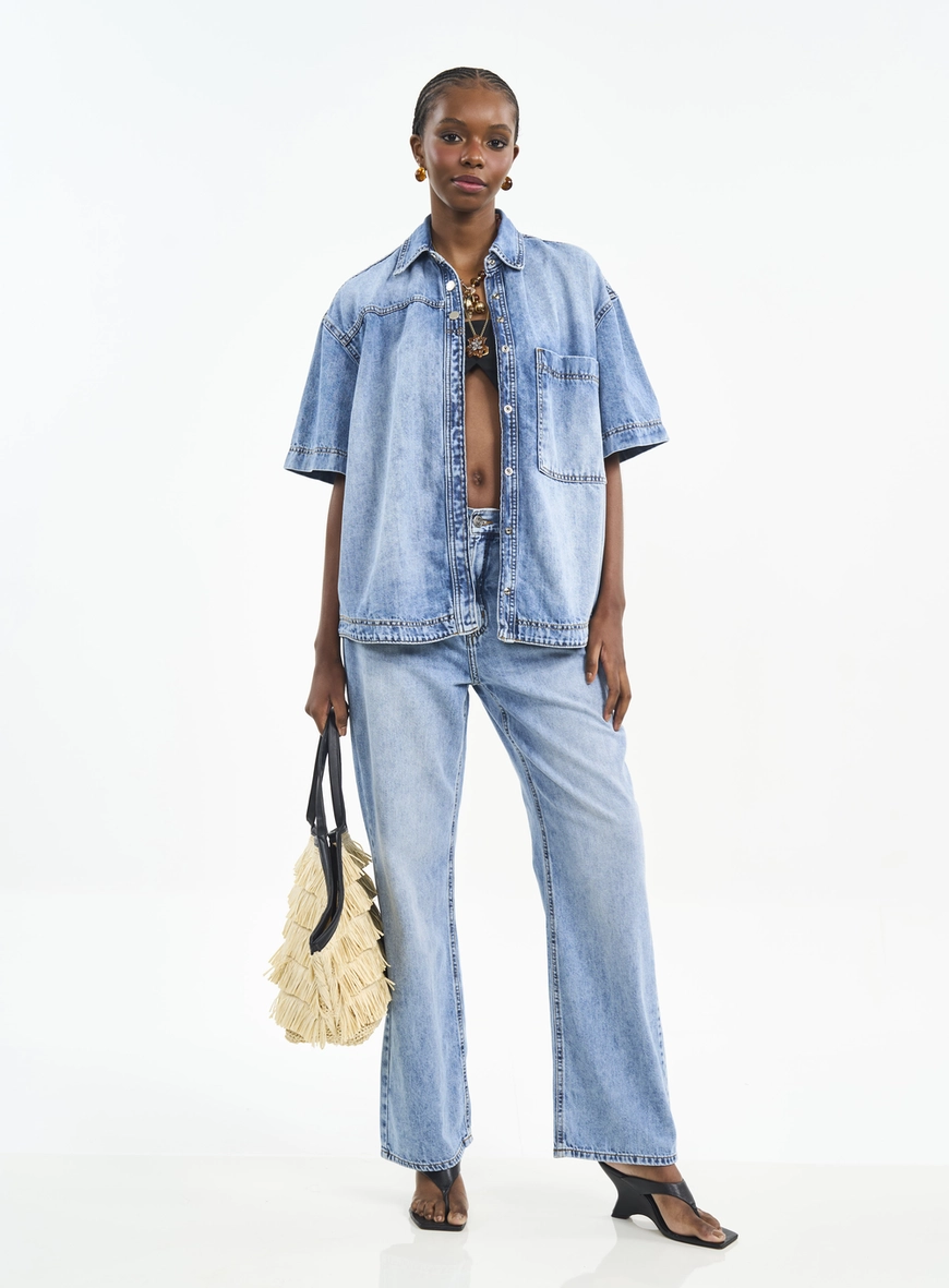 Calça Feminina Jeans Wide Leg Leoni Low