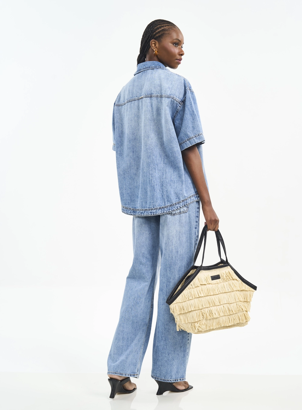 Calça Feminina Jeans Wide Leg Leoni Low Índigo