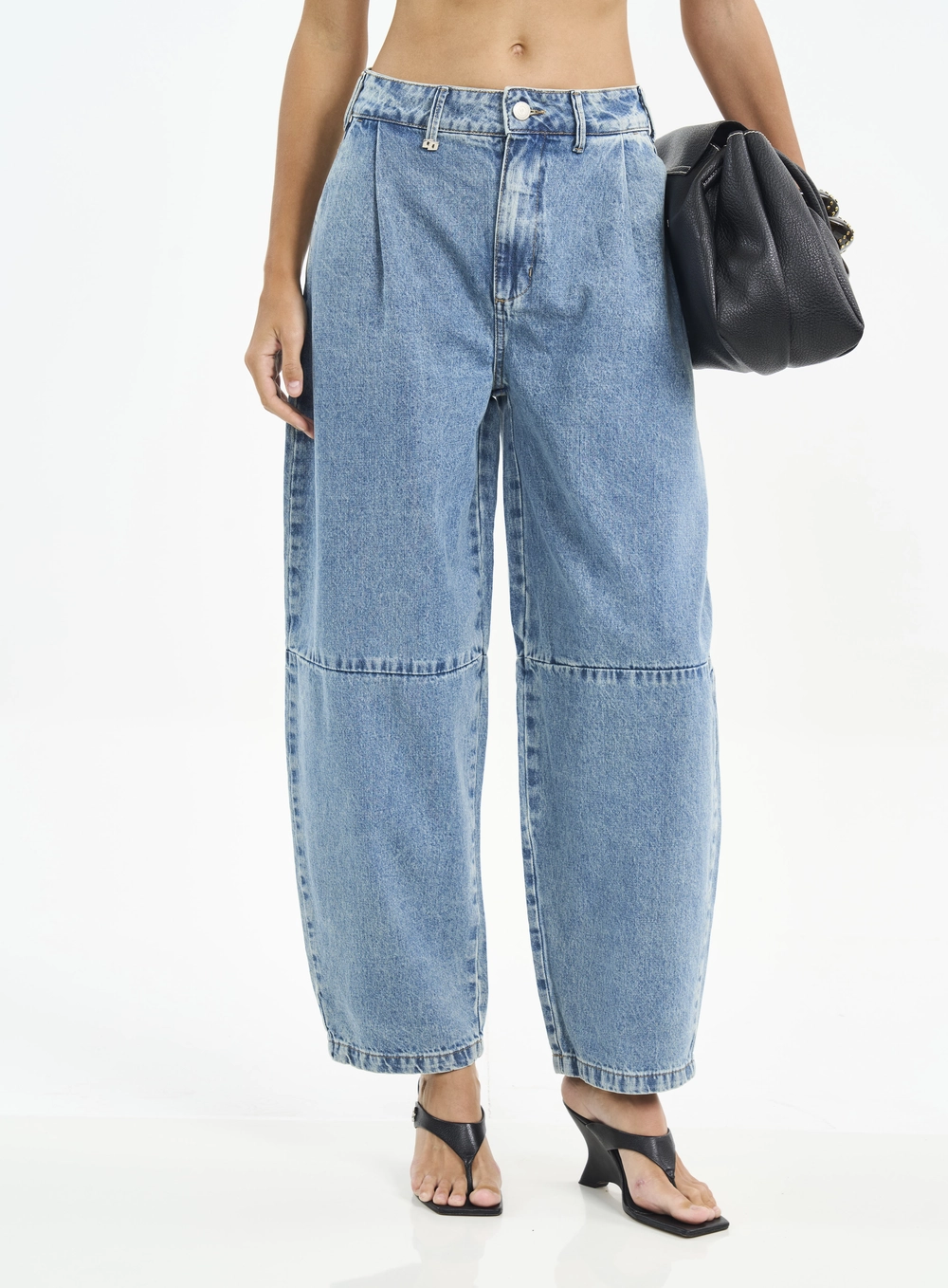 Calça Feminina Wide Leg Jeans Com Recortes Índigo