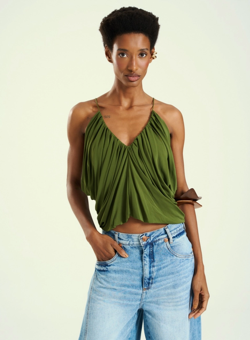 Blusa Frente Única Drapeada Preto 5