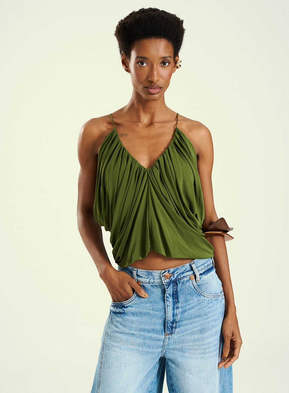 Blusa Frente Única Drapeada Verde 1