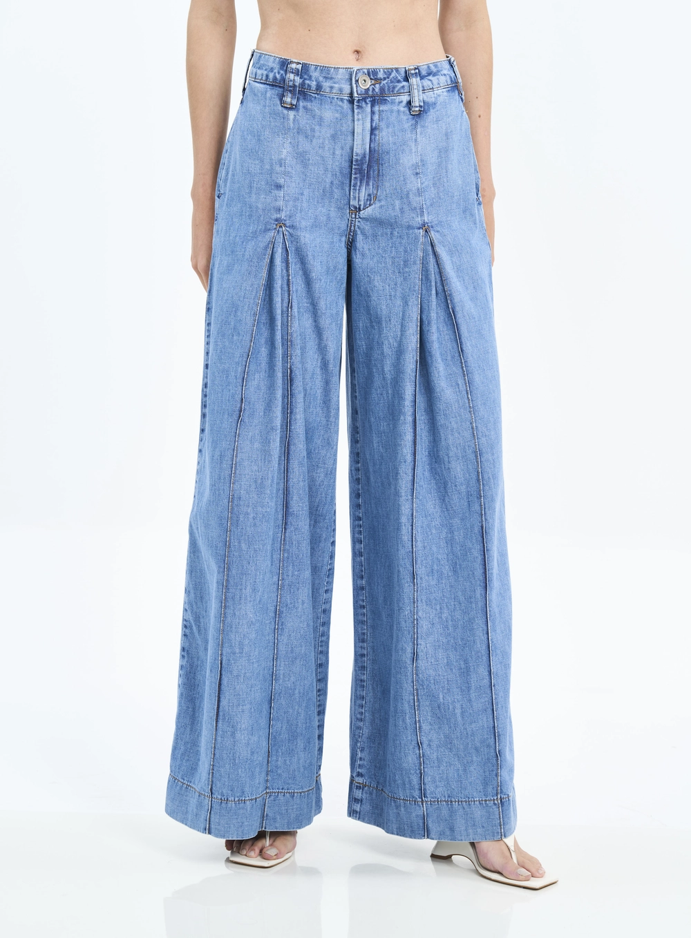 Calça Jeans Pantalona Com Pregas Índigo