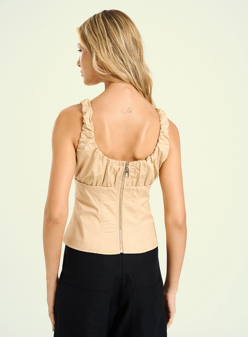 Blusa Feminina Com Drapeado E Alças Franzidas Bege 2