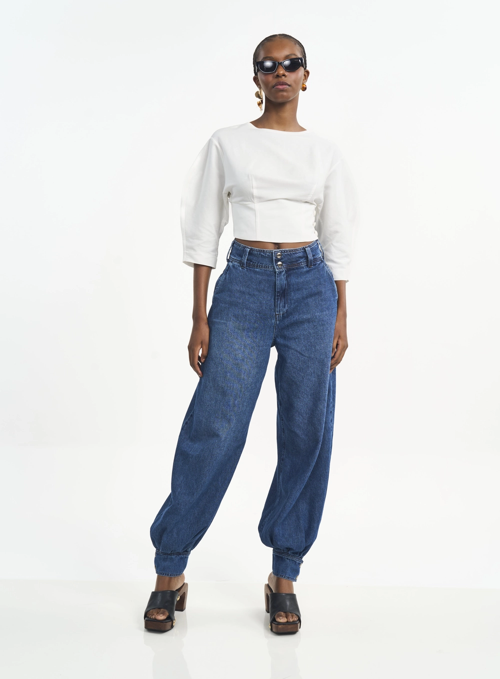 Calça Feminina Jeans Balloon Com Bolsos Índigo