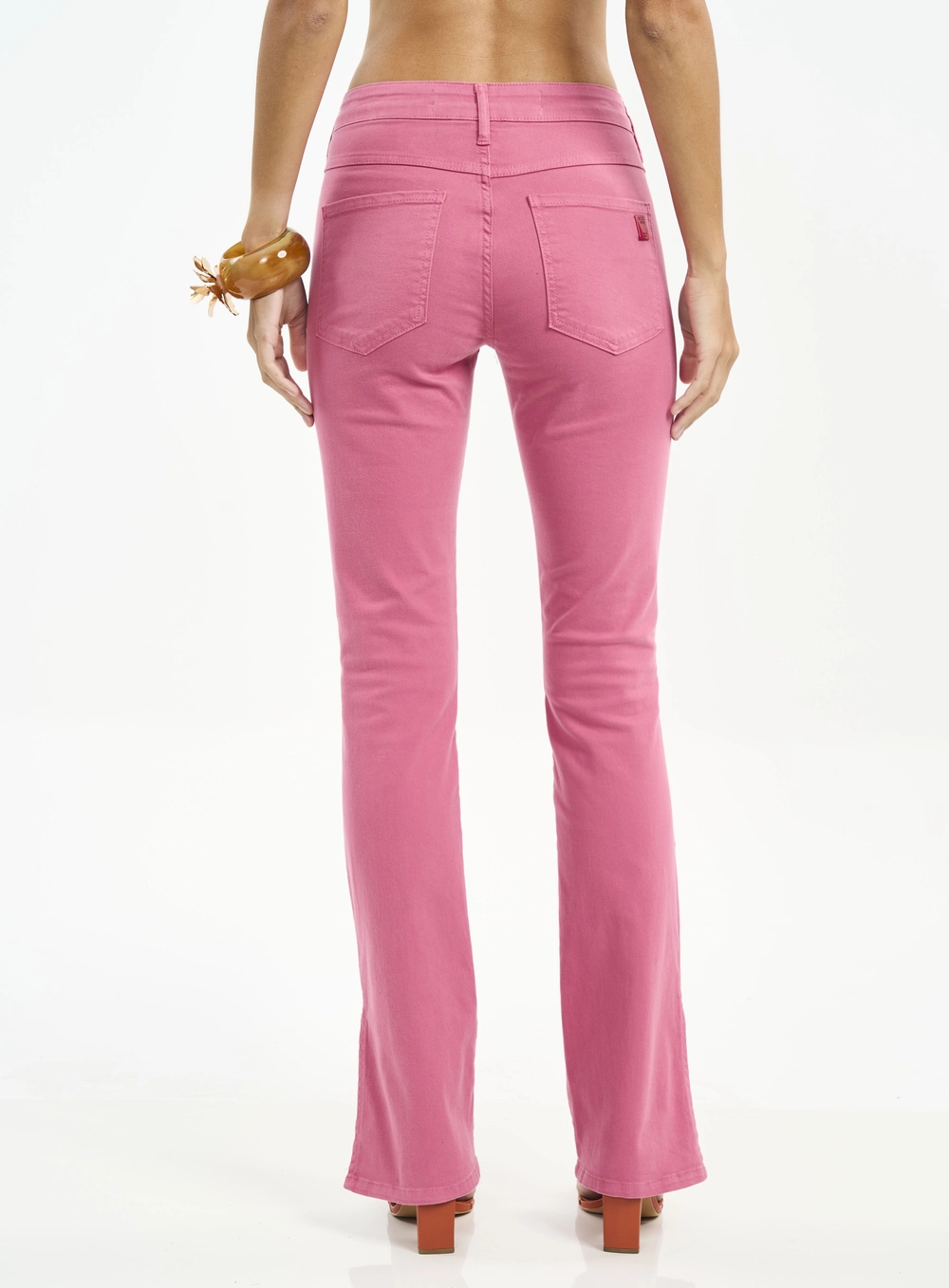 Calça Feminina Reta Com Bolsos E Fendas Rosa