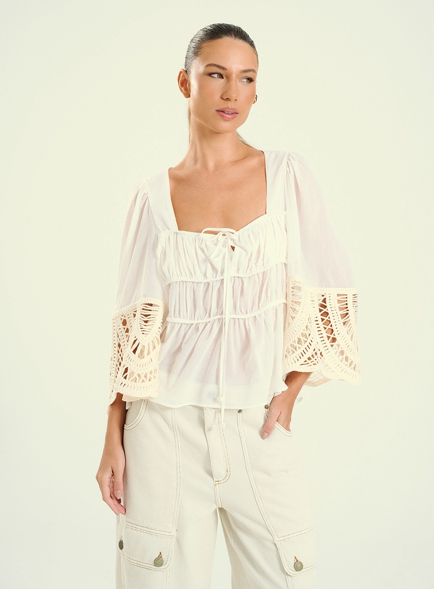 Blusa Feminina Com Aplicação De Renda Off Shell 1