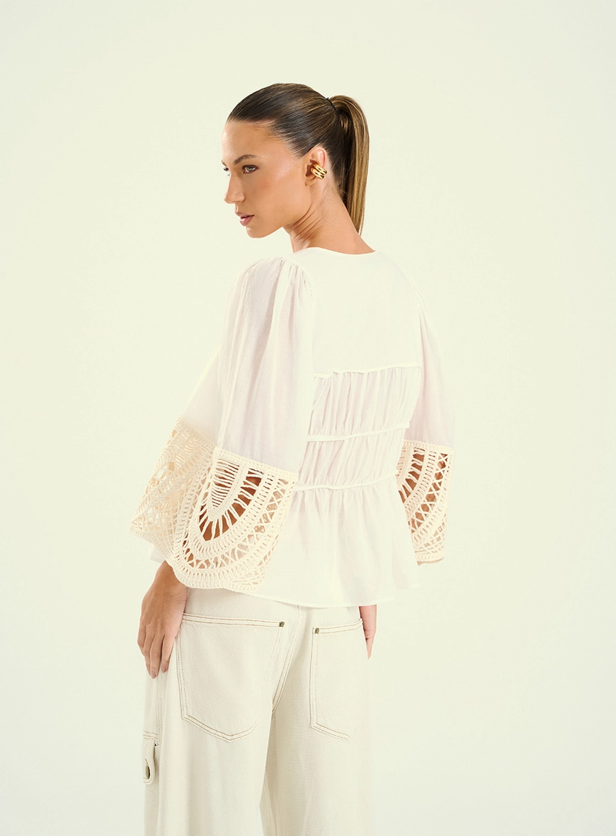 Blusa Feminina Com Aplicação De Renda Off Shell 2