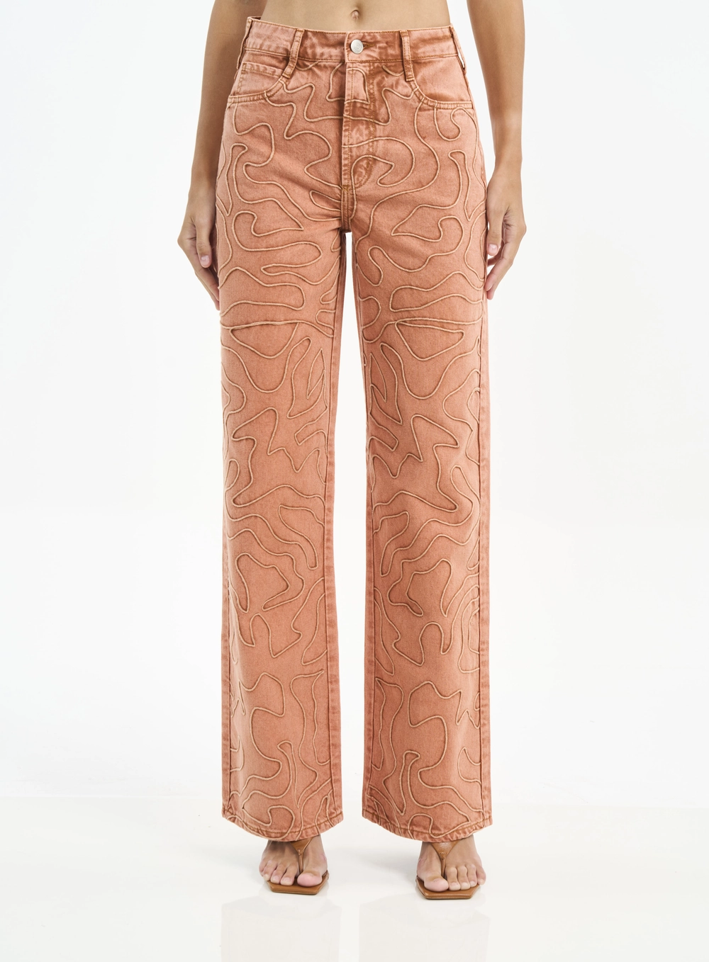 Calça Feminina Juliette Com Bordado Marrom