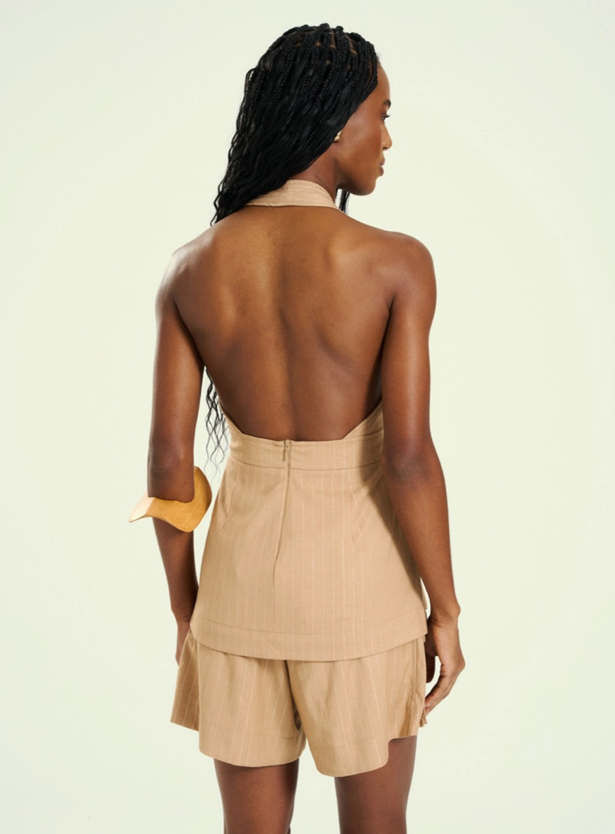 Blusa Feminina Frente Única Alfaiataria Bege 2