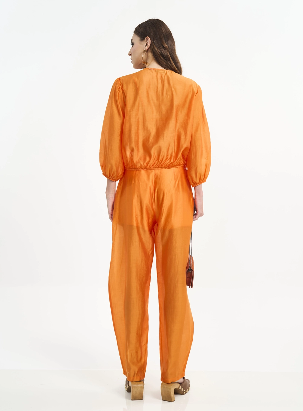 Calça Feminina Pantalona Com Bolsos Laranja
