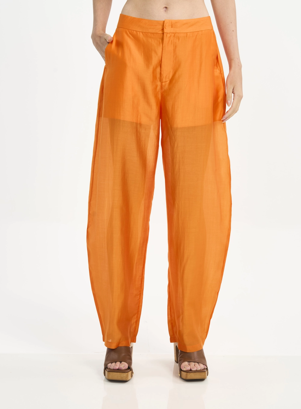 Calça Feminina Pantalona Com Bolsos Laranja