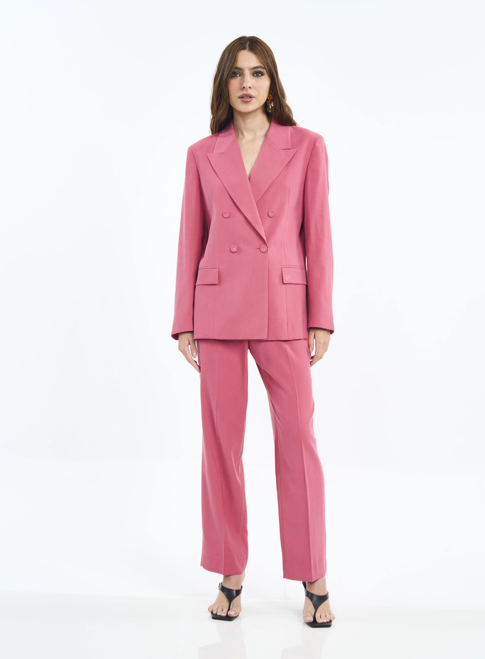 Calça Feminina De Alfaiataria Com Bolsos Rosa