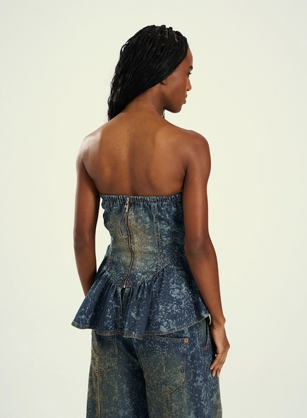 Blusa Feminina Jeans Tomara Que Caia Com Peplum