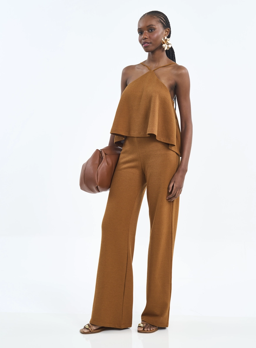 Calça Feminina Pantalona Com Textura