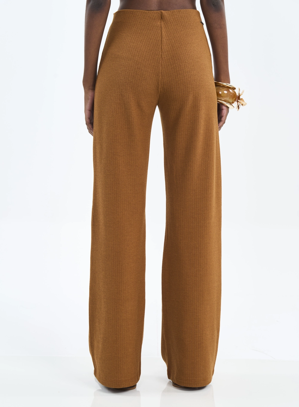 Calça Feminina Pantalona Com Textura Marrom