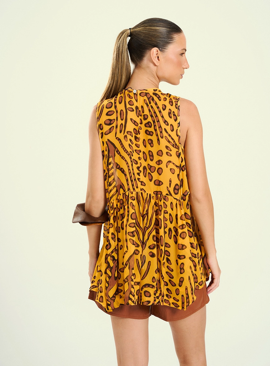 Blusa Feminina Estampada Com Babado Peplum Estampado 2