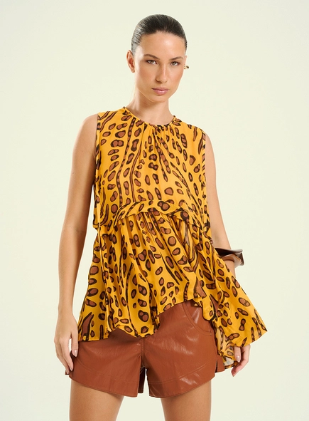 Blusa Feminina Estampada Com Babado Peplum
