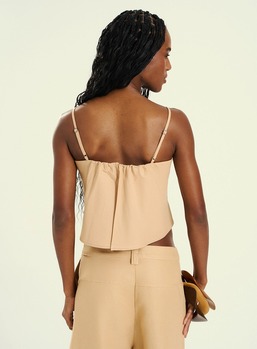 Blusa Feminina Cropped Com Alças Finas Bege 2