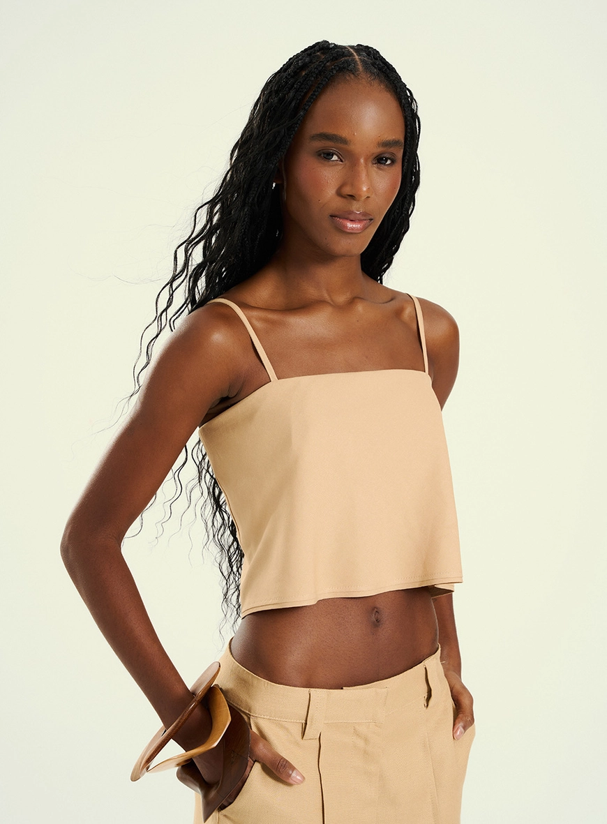 Blusa Feminina Cropped Com Alças Finas Bege 1