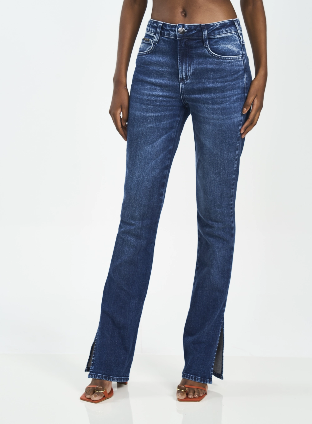 Calça Feminina Jeans Reta Com Fenda Índigo